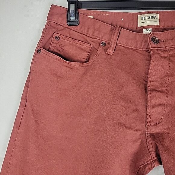 Todd Snyder Jeans Mens 32x34 Rust Red Slim Fit 5 Pocket Stretch Denim Pants NYC - Picture 2 of 11